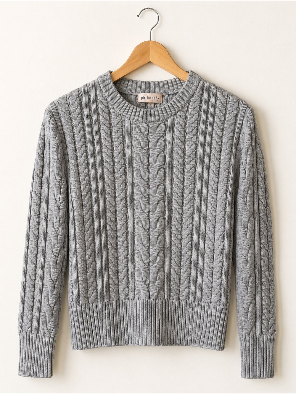Philosophy Republic Clothing Cable Knit Crewneck Sweater Gray Small Soft Cozy
